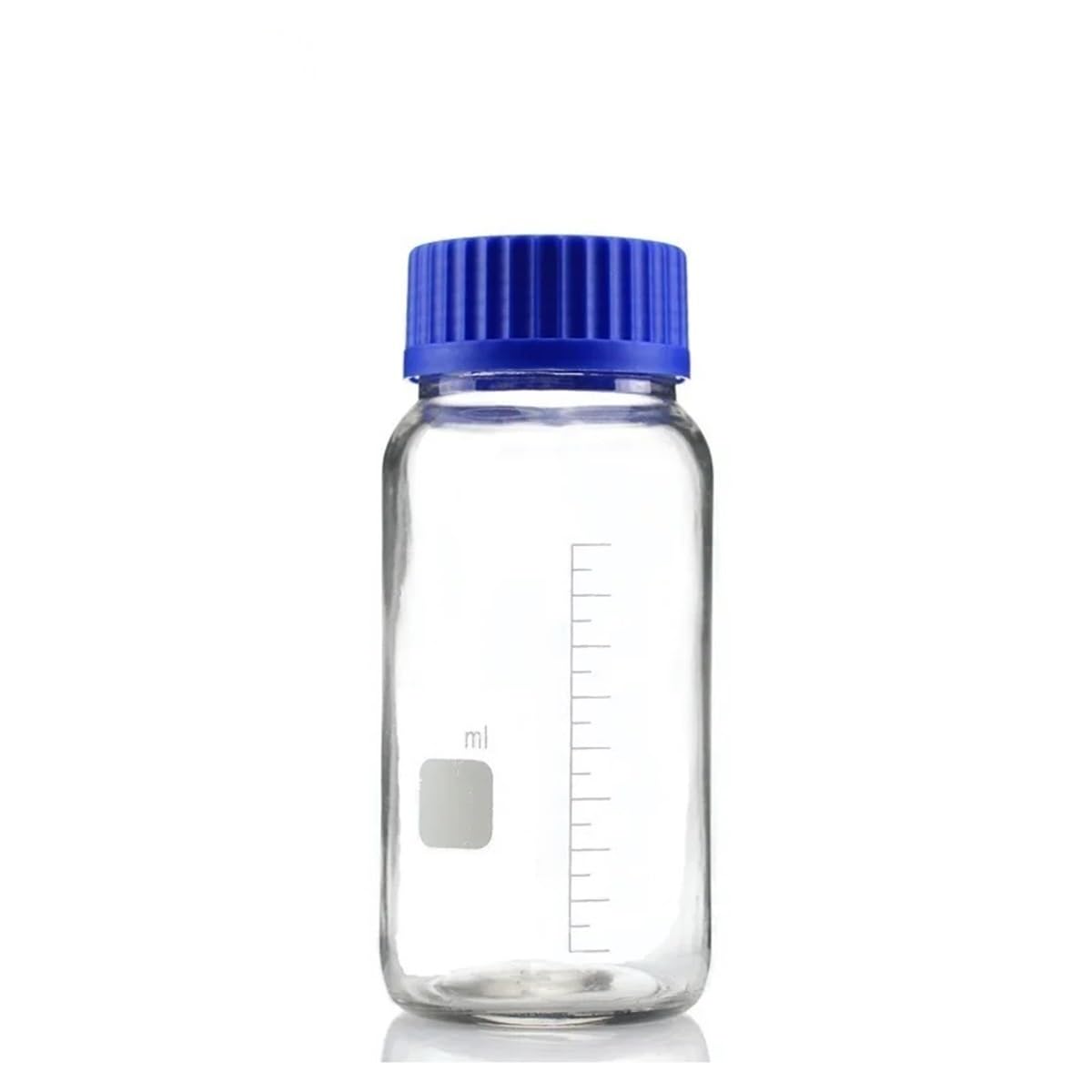 Equipos y suministros de laboratorio Botella de reactivo 1000 ml, boca ancha rosca con tapa azul, 1 l, vidrio transparente, equipo laboratorio