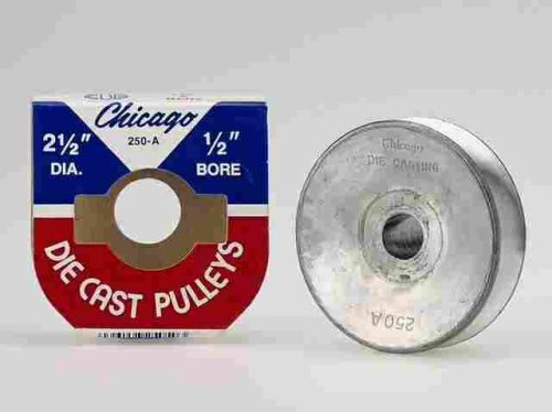 2-1/2" x 1/2" Bore, No Keyway, A-Groove, Chicago Die Cast Pulley. 100% Made in The USA!