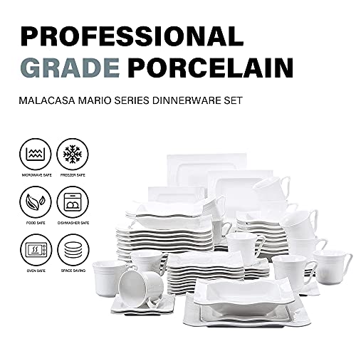 MALACASA serie Mario Vajillas de Porcelana de 60 Piezas, Juego de Café con 12 Tazas y Platillos, 12 Platos Llanos, 12… - Imagen 3