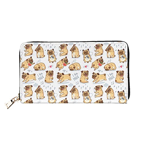 Pug Dog Cute Funny PU Leather Wallet For Women's Phone Money Credit Card Holder Purse Clutch Bag Coin Purse with Zipper Gifts For Women Men Ladies