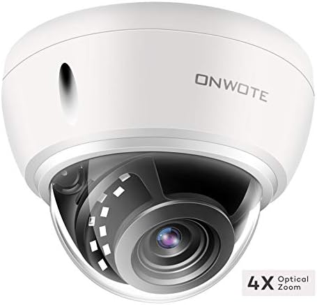 【4X Optical Zoom Autofocus】 ONWOTE 5MP IP POE Security Camera Outdoor Dome with Audio Onvif, 5 Megapixel 2592x 1944P Super HD Vandalproof Camera, 100ft Night Vision, IP66, 23-115° Viewing Angle