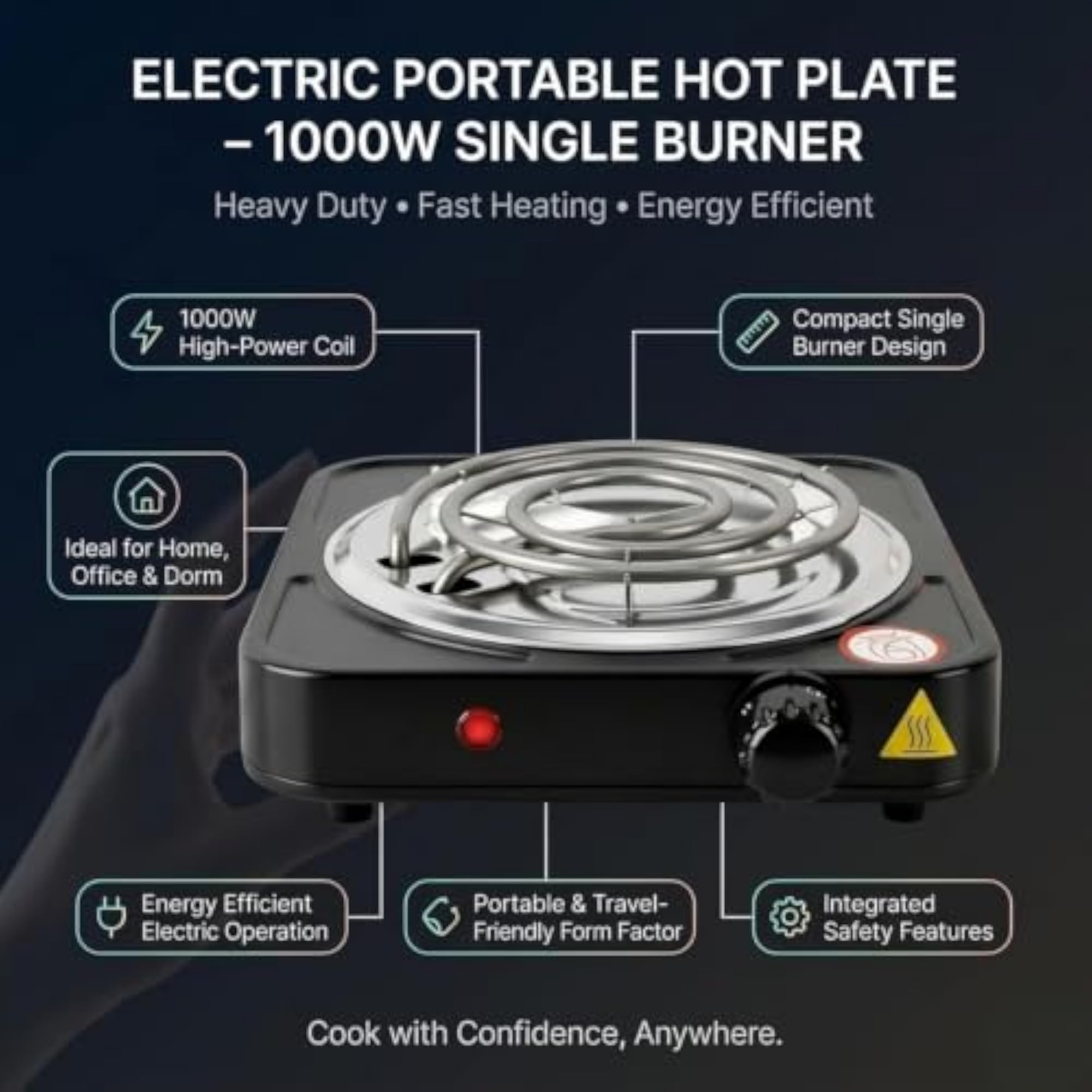Electric Hot Plate Single Burner Coil Stove with Adjustable Temperature Control