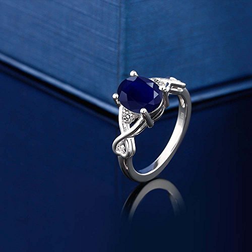 Gem Stone King 2.56 Cttw Blue Sapphire and White Diamond Engagement Ring For Women | 925 Sterling Silver | Gemstone Birthstone | Available In Size 5, 6, 7, 8, 94