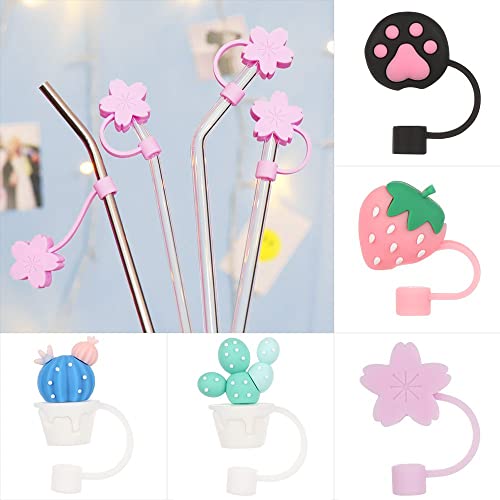 2Pcs Creative Silicone Straw Plug Reusable Drinking Dust Cap Glass Cup Accessories Cartoon Plugs Tips Cover (Strawberry Cap) #TOP2