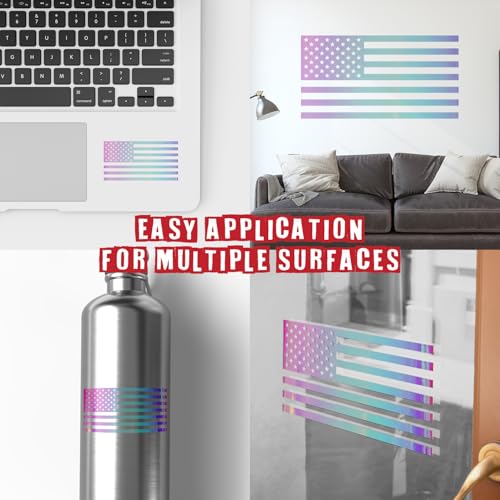 Image of Die Cut Subdued Hologram American Flag Sticker 3 inch X 5 inch Tactical Military Flag USA Decal - Set of 2 Waterproof Vinyl Car Window & Bumper Vinyl Decal for Truck, RV, Laptop, Hard Hat & Helmet