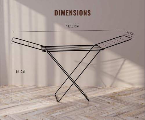 Image of Premium Cloth Drying Stand - 3 Way Folding, 42 Feet Drying Length, Lightweight, 20 Drying Rails (Black) Powder Coated for Rust Resistance