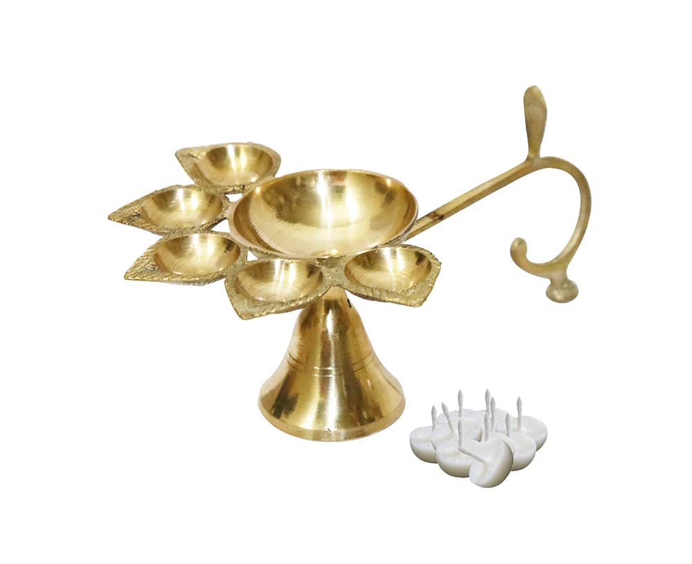 BRACOP® Brass Oil Lamps Aarti Diya Decorative Lamp Home Temple Décor Lantern Lamp Hindu Goddess Religious Pooja Samagri Indian Diya Butter Lamp Diya Decorative Small Oil Lamp Religious Gift
