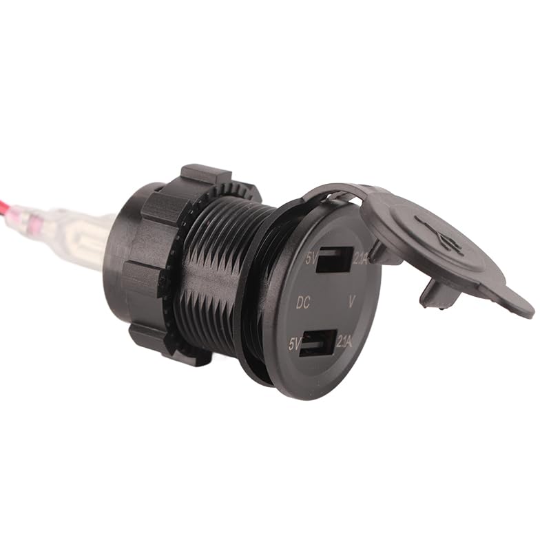 Motorcycle Dual USB with Digital Voltmeter for Fast Charging Phones Tablets and Devices (Red)