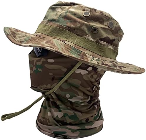 Fishing Hat Boonie Hat Camo Balaclava Neck Glasses Set for Outdoor Sport Unisex (MC)