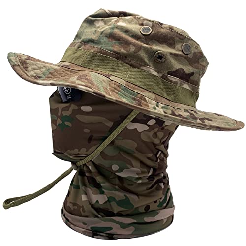 Fishing Hat Boonie Hat Camo Balaclava Neck Glasses Set For Outdoor Sport Unisex (Mc) #TOP2