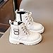 Black Lace up Boots for Girls:Fashion Winter Warm Leather Combat Zipper Ankle Shoes Wedding Hiking Party Dress School Footwear（Size9.5,White