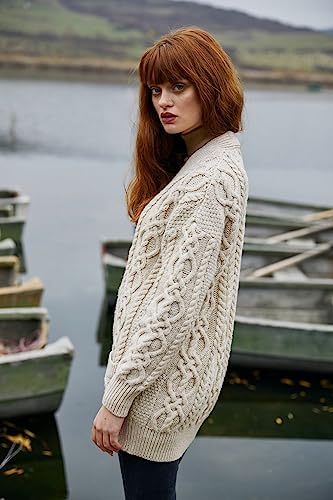 SAOL 100% Merino Wool Cable Knit Button Cardigan Long Sleeve with Pockets for Ladies2