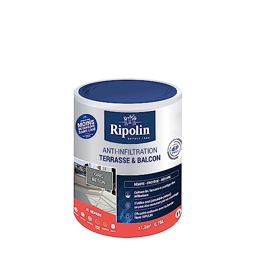 RIPOLIN - Revêtement Anti-Infiltration Terrasse & Balcon - Haute Résistance - Gris Béton - 0,75 Litre