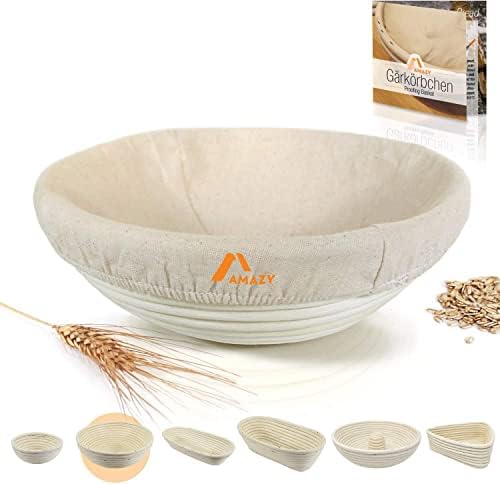 Amazy 10-0077-01, Kosz Do Pieczenia Chleba Z Instrukcją, Funkcjonalny Kosz Z Naturalnego Rattanu, Okrągły, Ø 25cm, Darmowa Wkładka
