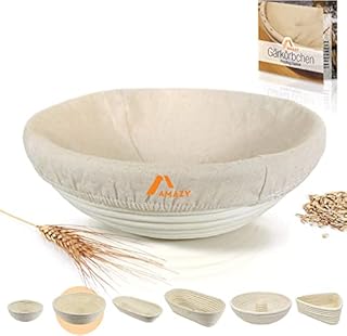 Amazy 10-0077-01, Kosz Do Pieczenia Chleba Z Instrukcją, Funkcjonalny Kosz Z Naturalnego Rattanu, Okrągły, Ø 25cm, Darmowa Wkładka