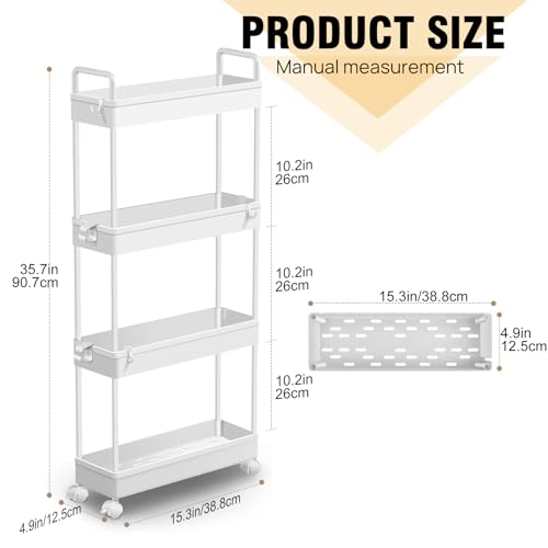 4 Tier Trolley on Wheels Slim Storage Cart Slide-out Slim Rolling Utility Cart for Narrow Space, Mobile Shelving Unit for Bathroom Kitchen Laundry - Image 2
