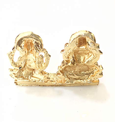 Itiha Goddess Lakshmi/Shri Lakshmi/Lakshmiji/Goddess Of Wealth With Ganesha/Ganpati/Lakshmi Ganesha Golden Statue For Home Temple Or Car Dashboard -2.5 Inch #TOP4