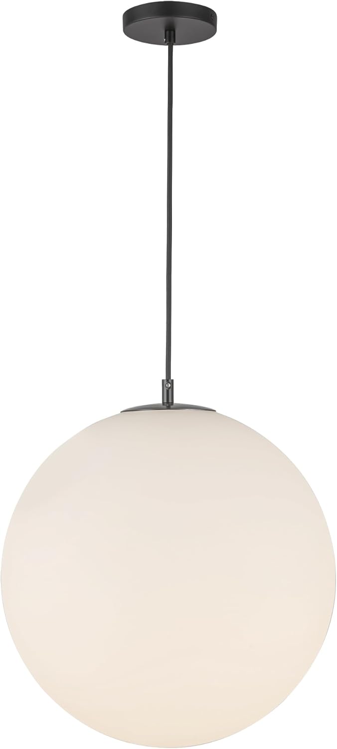 Kuzco Lighting PD34616-BK/OP Marco Pendant, 1-Light E26 Base, Black/Opal Glass (Bulbs NOT Included)