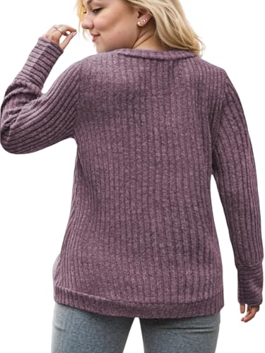 Image of VISLILY Womens-Plus-Size-Dressy-Tops Casual V Neck Long Sleeve Knit Sweater