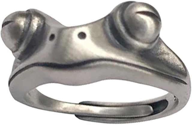 Aukmla Retro Frog Ring Hypoallergenic Silver Adjustable Open Ring Vintage Cute Animal Finger Ring Jewelry for Women and Girls