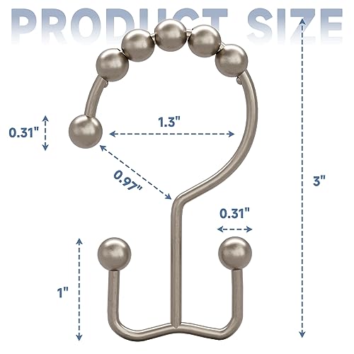 image for Titanker Shower Curtain Hooks Rings, Rust-Resistant Metal Double Glide