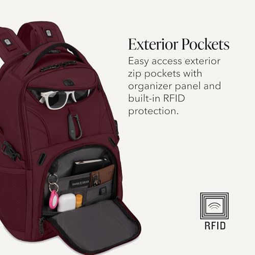 SwissGear 1900 Mini ScanSmart 16-Inch Backpack, Fits Up to 13-Inch Laptop, RFID Protection & ScanSmart TSA-Friendly Compartment, Merlot - image 4