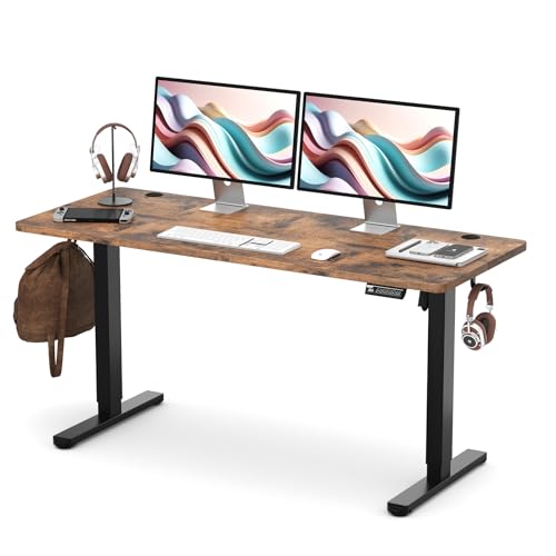 Monomi 59 inch Electric Standing Desk with Memory Preset, Adjustable Height Standing Desk for Home Office & Gaming, Large Computer Desk with Anti-Collision, Rustic Brown