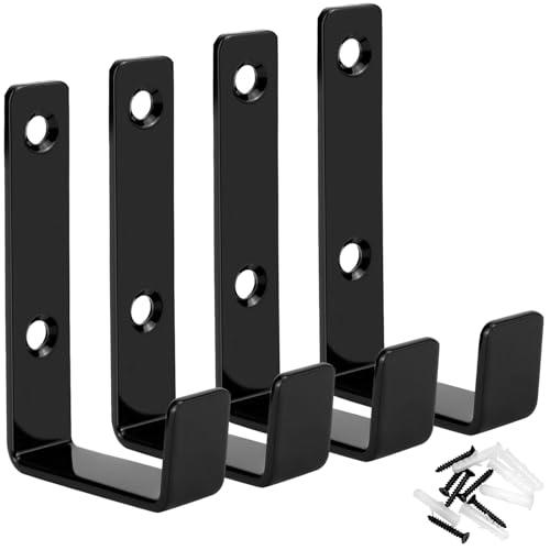QWORK® 4 Stück Wandhaken Schwerlast, Schwarz Stahl Wandhaken J Haken Zum Aufhängen von Kabeln, Drähten, Sportgeräten (8 * 4.5 cm)