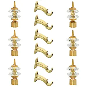 ZYREX Designer Diamond Curtain Bracket with Support 1 Inch Rod Luxury Gold Finish Curtain Support for Window Rod Support Fittings (Gold, Pack 6)