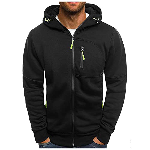uxxnjfg Felpa Uomo con Cappuccio con Zip Autunno Maglione Uomo Invernale Running Elegante Pesante Primaverile Abbigliamento Felpa Trekking da Lavoro Casual Sweatshirt(Nero,L)