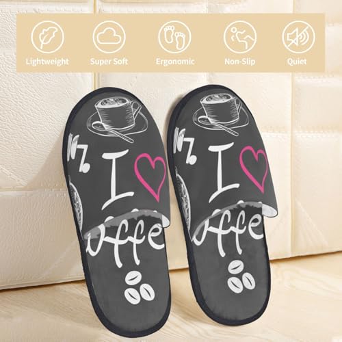 I Love Coffee Print Women Slippers Home Furry Shoes Keep Men Couples Shoes Warm For Women-3