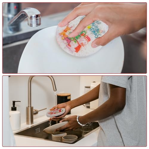 Image of 3 Pcs Biodegradable Wood Pulp Cellulose Compressed Cleaning Sponge Premium Kitchen Dishwashing Sponge Hanging Decorations for Christmas Tree Decorations, Kitchen, Bathroom and Surface Cleaning