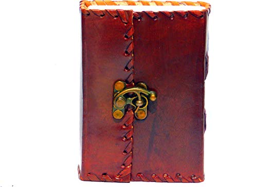 ALCRAFT Real Vintage Hunter Leather Handmade Paper Notebook Diary with Brass Lock - Size of (H) 5 *(L) 4 Inch Brown