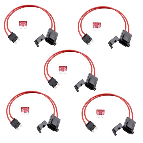 ZOOKOTO 5PCS 32V 16 AWG Specialized Car Fuse Holder Connector 10A,Standard ATO Blade Type Fuse Holder for Standard ATM Fusebox Panels,with 5Pcs 10A Fuses,11.5 Inch