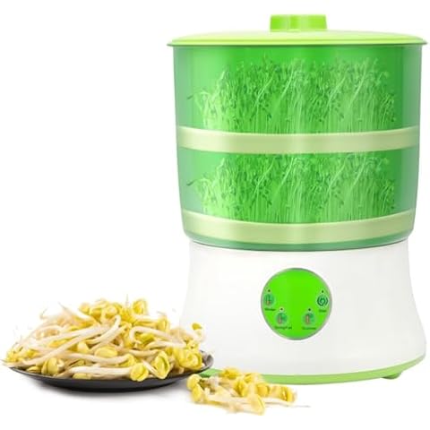 Ficwzw Bean Sprouts Machine, Seed Sprouter Kits, Automatic Sprouts Growing Kit 2 Layers, Auto Household Bean Seed Cereal Sprouts Machine, 3 Seasons Modes, for Radish Wheatgrass Broccoli Sprouts Cover