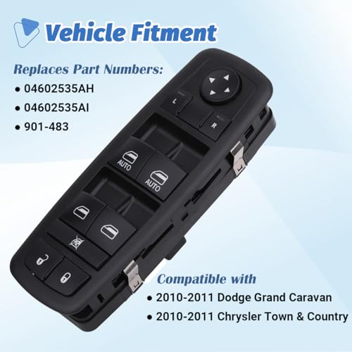AiYiGu Driver Side Window Switch Power Control Button Compatible with 2010 2011 Chrysler Town & Country/Dodge Grand Caravan, Replacement OEM 04602535AI, Double Autos 3+0 Pins by AiYiGu - Image 2