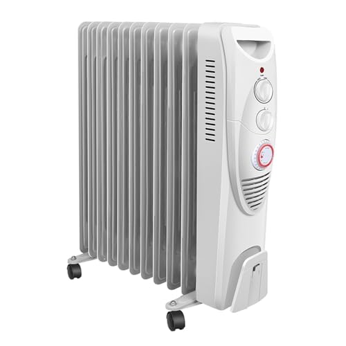 TRDEWR Calefactor PortáTil Calentador Eléctrico Radiador Eléctrico Radiador Lleno De Aceite Calentador Espacial con Ruedas Calentador Eléctrico Entrega RáPida De Aire Caliente(2500W)