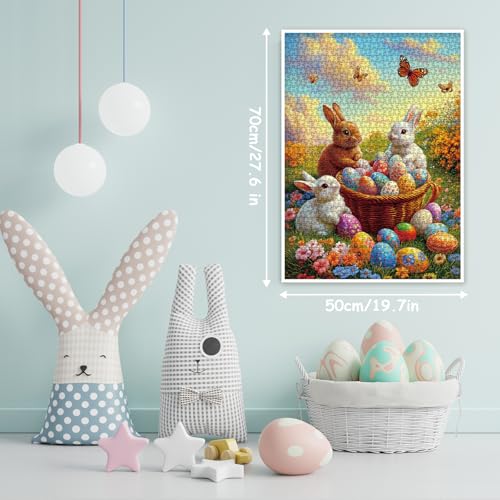 Puzzle Bunny Easter Eggs para Adultos 1000 Piezas, Rompecabezas Jigsaw Conejo de Pascua, Flowers Coloridos y Mariposas miniatura 5
