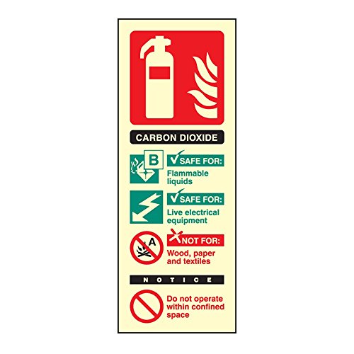 Image of Photoluminescent Co2 Fire Extinguisher ID Sign Portrait - 75mm x 200mm - FireShield