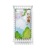 Nursery Fitted Crib Sheet,Monkey Swinging with The Kid Baby Clothes Chimpanzee Jungle Joy Togetherness Microfiber Silky Soft Toddler Mattress Sheet Fitted,28'x 52'x 8'',Baby Sheet for Boys Girls