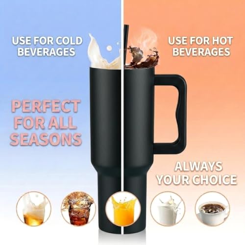 Image of Stainless Steel Tumbler with Lid & Straw, 100% Leakproof Tumblers with Handle, Sipper for Office,Gym & Outdoors 1200ml Tumbler (Black Personalized)