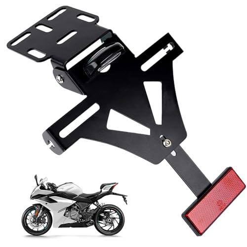 HIULLEN Portamatrículas de moto, soporte de matrícula ajustable con luz de matrícula, soporte universal para faro trasero matrícula para moto