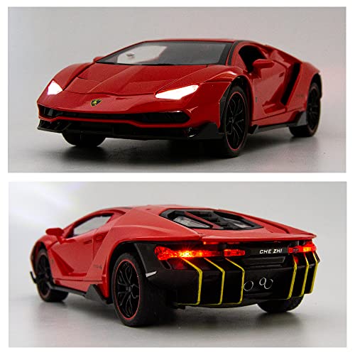 Wakakac Diecast Model Car Compatible For 1/24 Lamborghini Lp770 Model Vehicles Pull Back Toy Car With Sound And Light For Kids Collection Boys Gift (Red) #TOP3