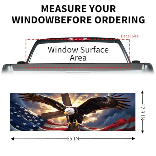 Image of Back Window Decals for Trucks - 65x17.3 in American Flag Window Decal Rear Window Decals for Truck Decor, Creative Truck Rear Window Decal for Personalized Decoration - Eagle-9-S
