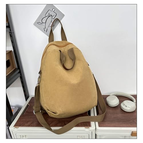 Durable Canvas Backpack for Women, Vintage Adjustable Shoulder Straps, Multi-Purpose Rucksack for Travel Hiking Daily Use (Khaki)4