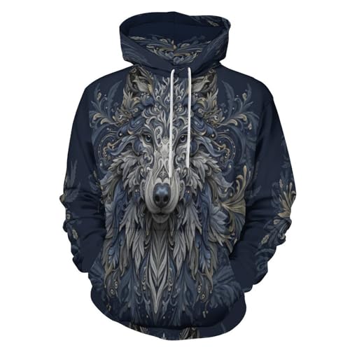 Sweat à capuche loup homme et femme bleu foncé