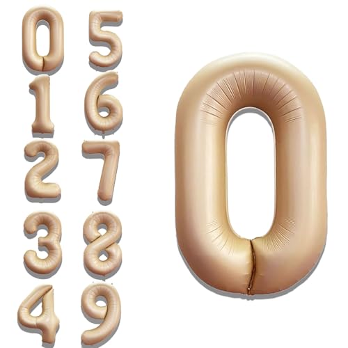 Image of Solid Beige 0 /Zero Number Foil Balloons 32 inch Birthday Party Decoration Helium Supported