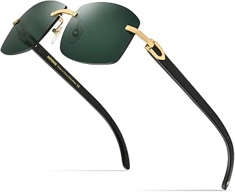 HEPIDEM 100% Really Buffalo Horn Sunglasses for Men Rimless Square Sun Glasses 4189705