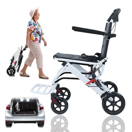 Washranp Silla de ruedas plegable ultraligera de 18 libras para adultos, sillas de ruedas de transporte con frenos de mano para personas mayores, sillas de ruedas ligeras para viajes con correa de