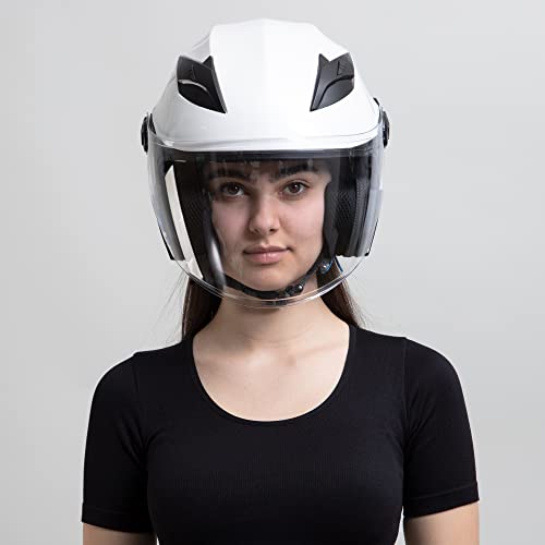Westt Helmets For Adults– Open Face Helmet With Dual Sun Visor– Motorcycle Helmet For Men And Women Dot Approved Scooter Motorbike Street Jet Series White L(22.44-22.84 In) #TOP5
